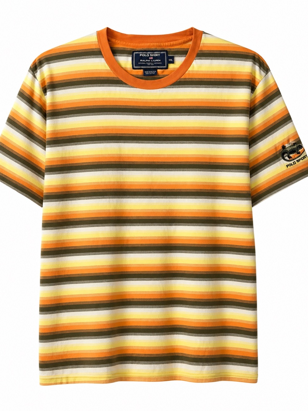 VINTAGE 90s Polo Sport Ralph Lauren Striped T Shirt Embroidered Lizard Logo XXL